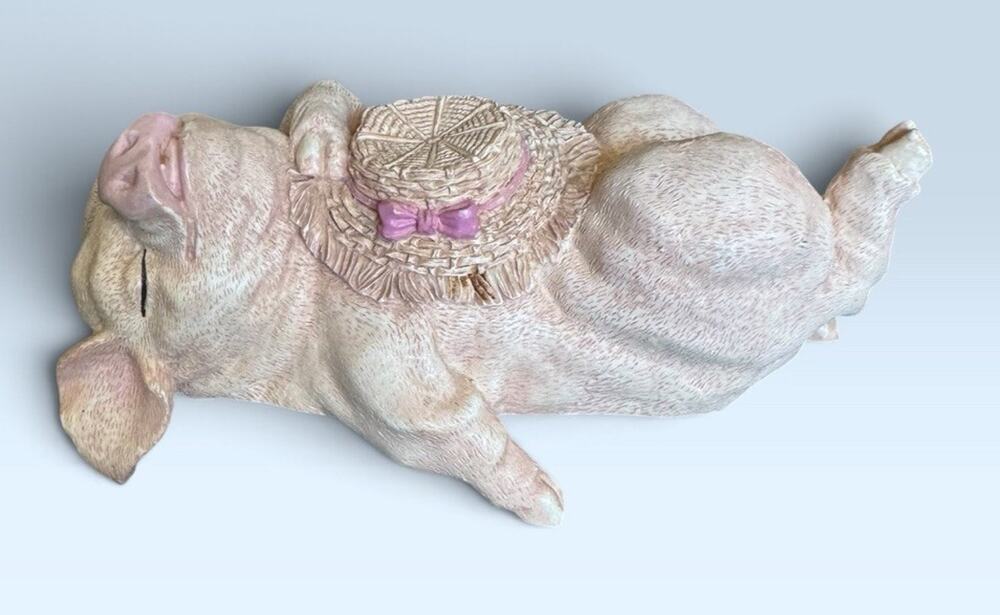 Vintage Musical Wind Up Sleeping Pig Plays Frere Jacques Piggy